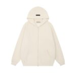 Fear of God Essentials Full Zip Up Egg Shell White Hoodie