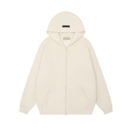 Fear of God Essentials Full Zip Up Egg Shell White Hoodie